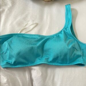 One-Shoulder Blue Mesh Bra